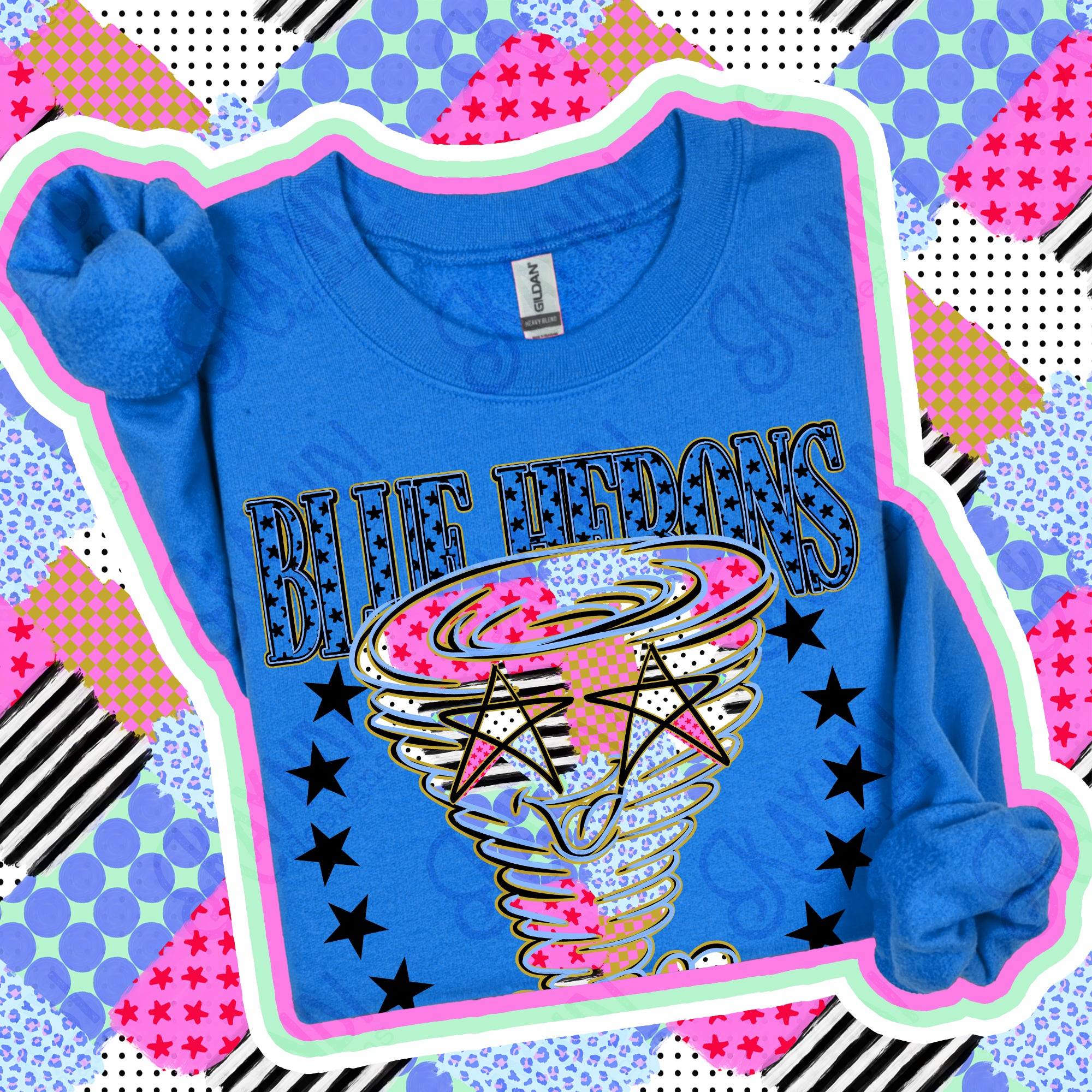 Patchwork Varsity Stars Mascots Blue Herons design