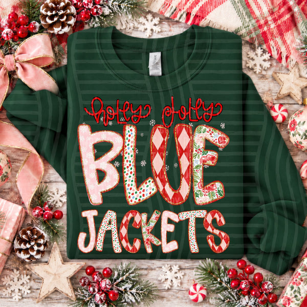 Holly Jolly Confetti Mascots Blue Jackets design