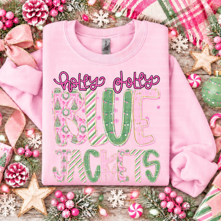 Blue Jackets Holly Jolly Mistletoe Magic Mascots DTF transfer