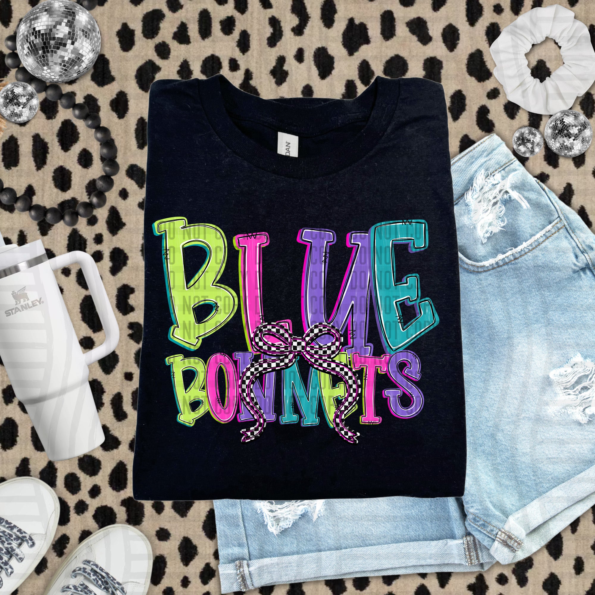 Checker Neons Stacked Mascots Bluebonnets design