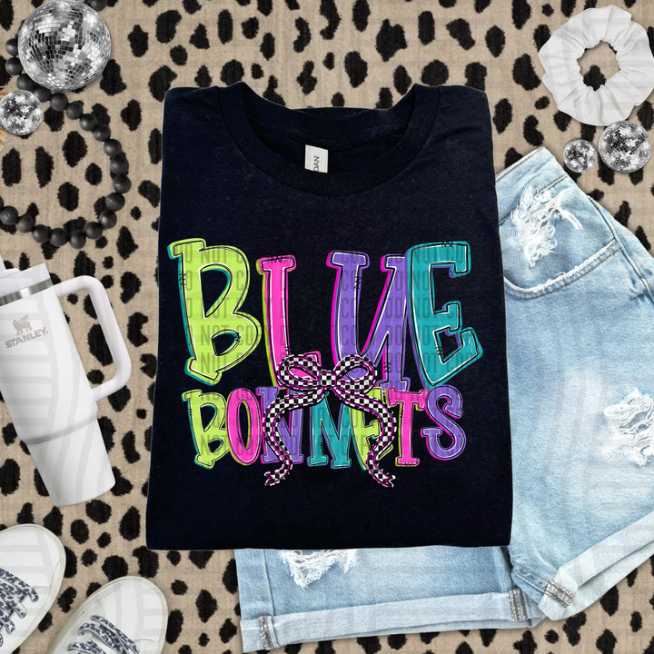 Bluebonnets Checker Neons Stacked mascot DTF transfer