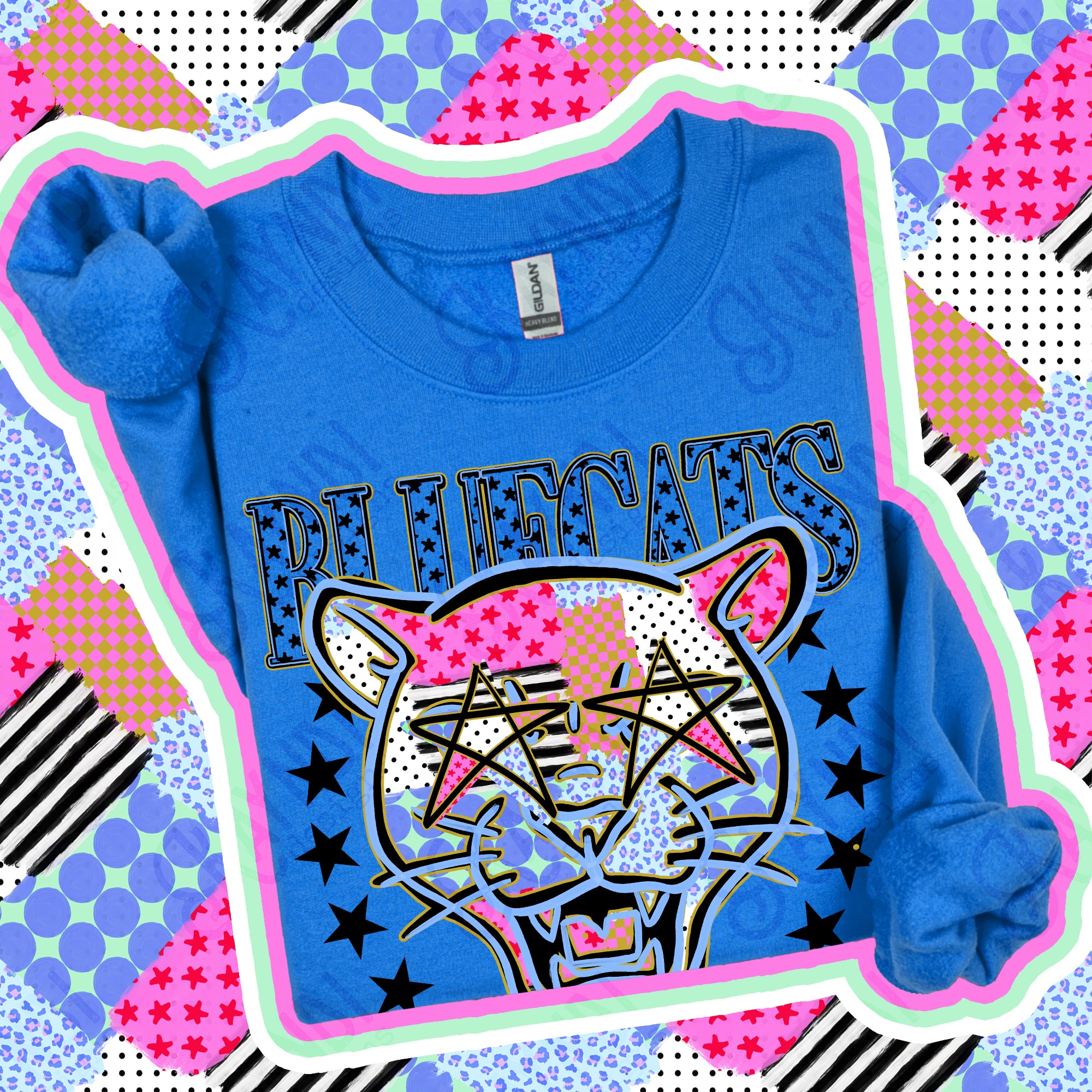 Patchwork Varsity Stars Mascots Bluecats design