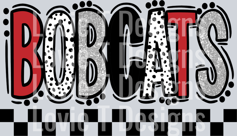 Bobcats Red Light Gray Doodle Dot Mascot