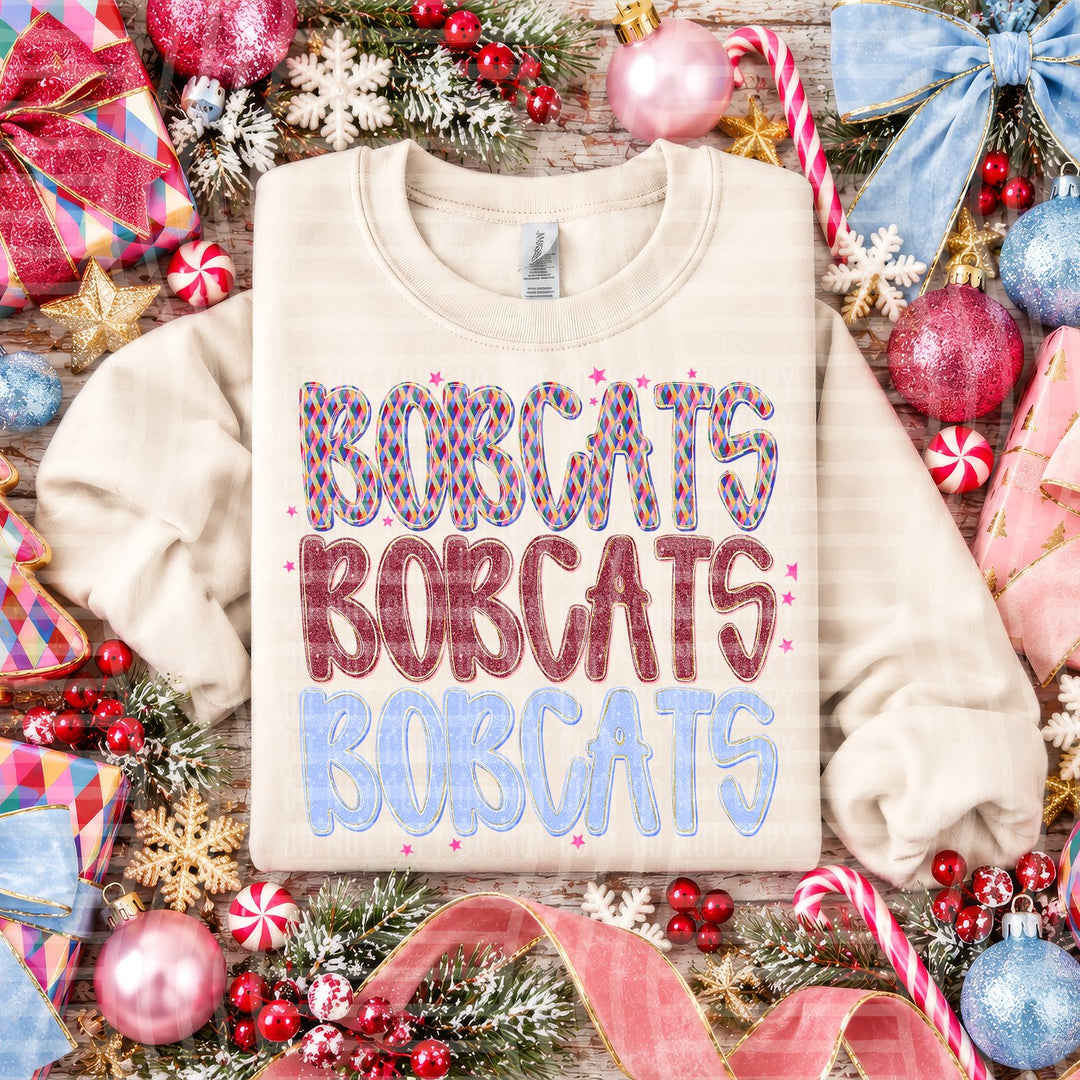 Bobcats Jingle Jumble Stacked Mascots DTF transfer