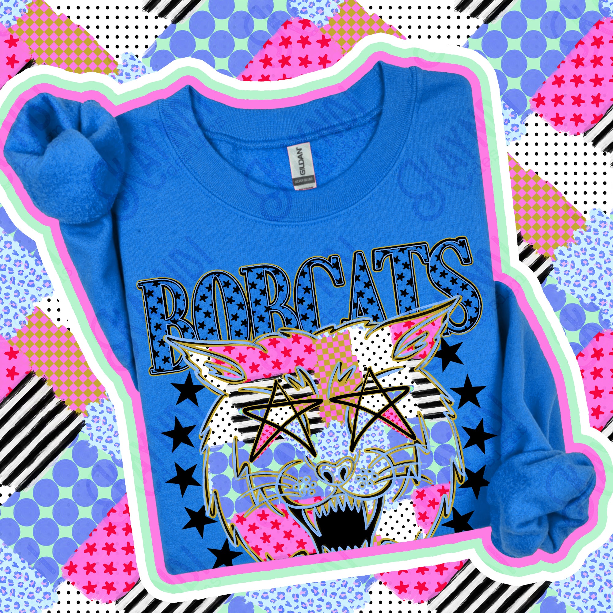 Patchwork Varsity Stars Mascots Bobcats design