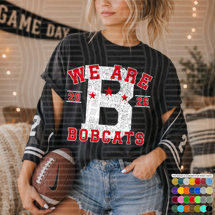 Bobcats Varsity Initials White Outline Mascots DTF transfer