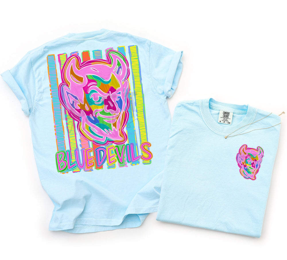 Bold and Bright BlueDevils front and back mascot tee mockup