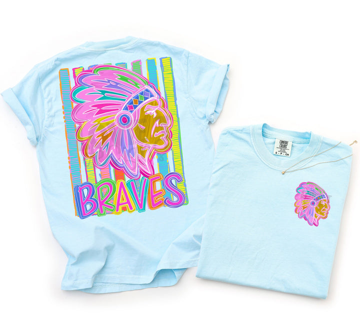 Bold and Bright Braves front and back mascot tee mockup