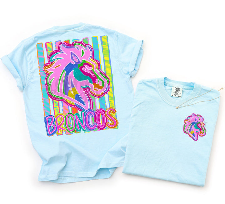 Bold and Bright Broncos front and back mascot tee mockup
