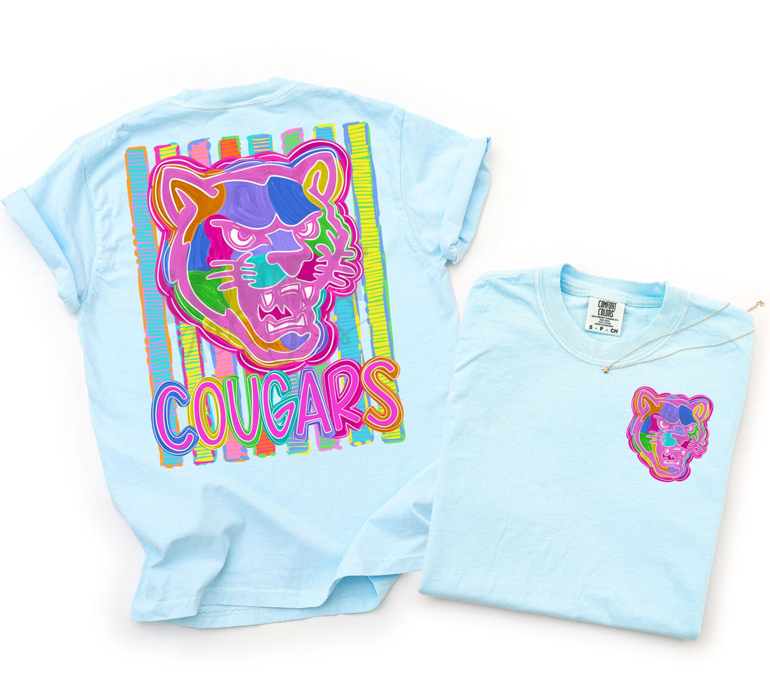 Bold and Bright Cougars front and back mascot tee mockup
