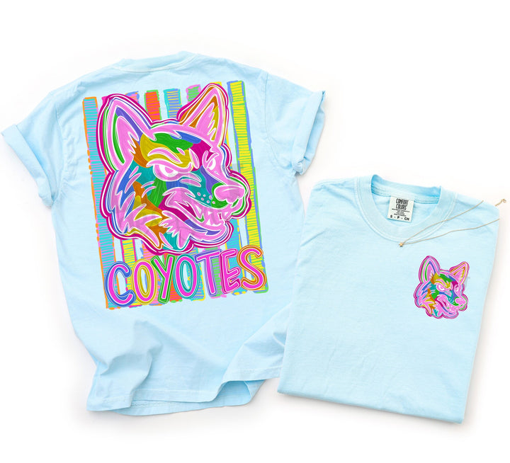 Bold and Bright Coyotes front and back mascot tee mockup