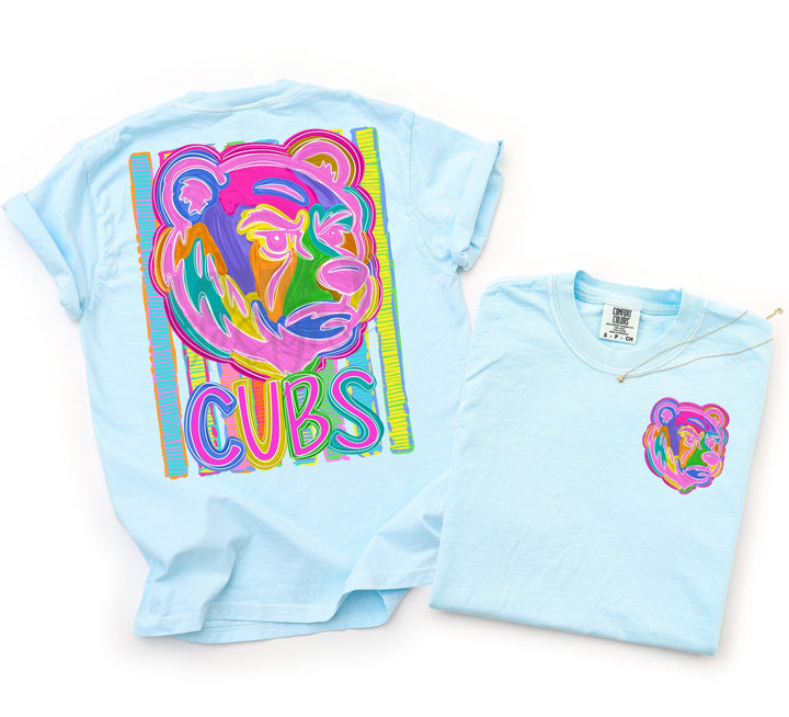 Bold and Bright Cubs Bear front and back mascot tee mockup