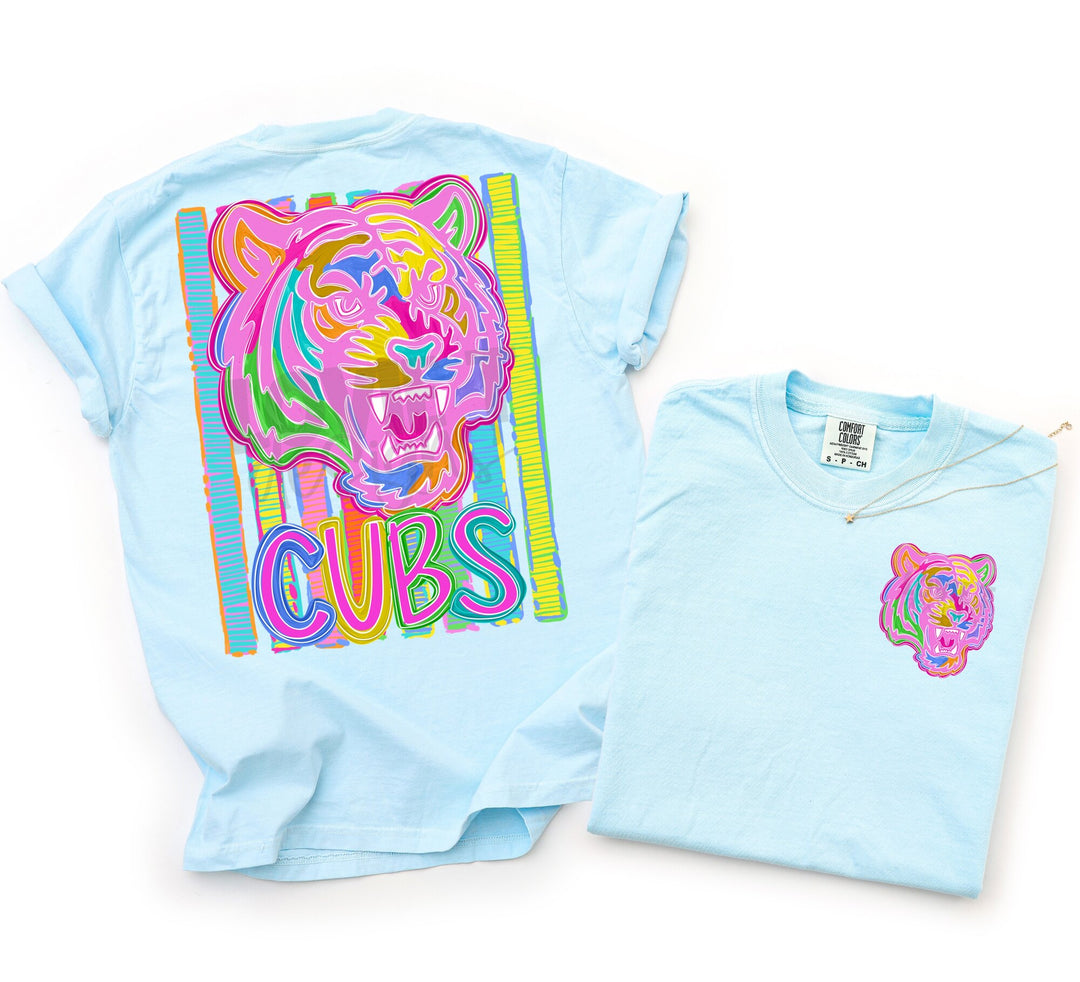 Bold and Bright Cubs Tiger front and back mascot tee mockup