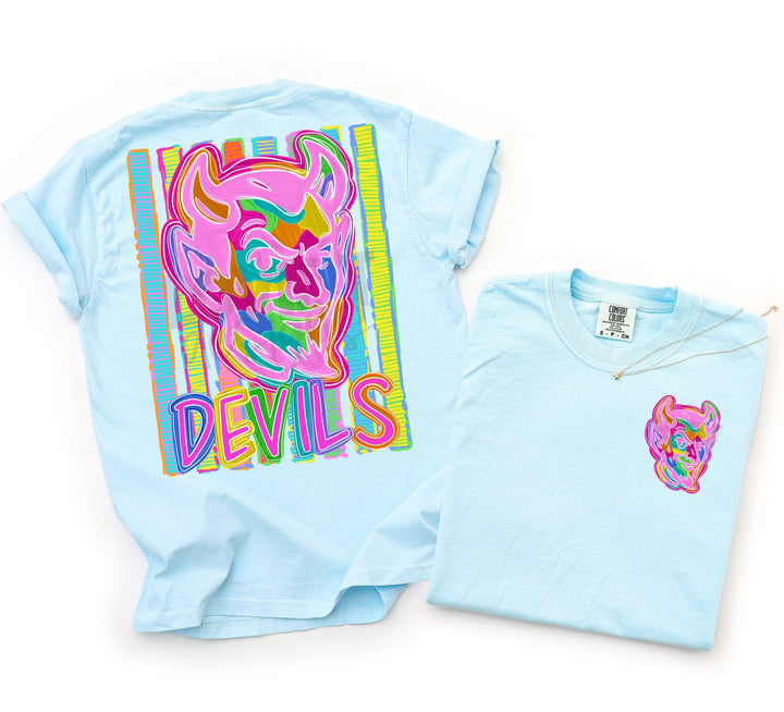 Bold and Bright Devils front and back mascot tee mockup