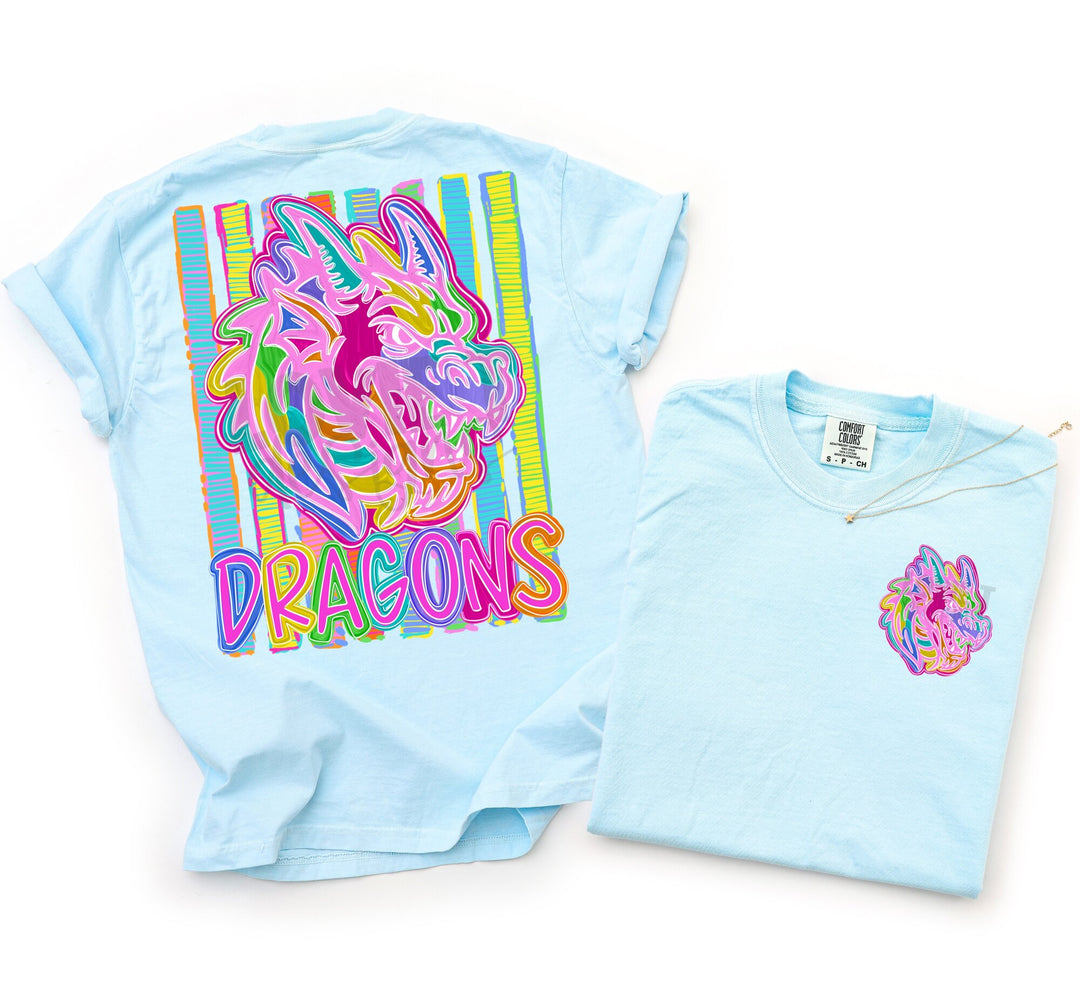 Bold and Bright Dragons front and back mascot tee mockup