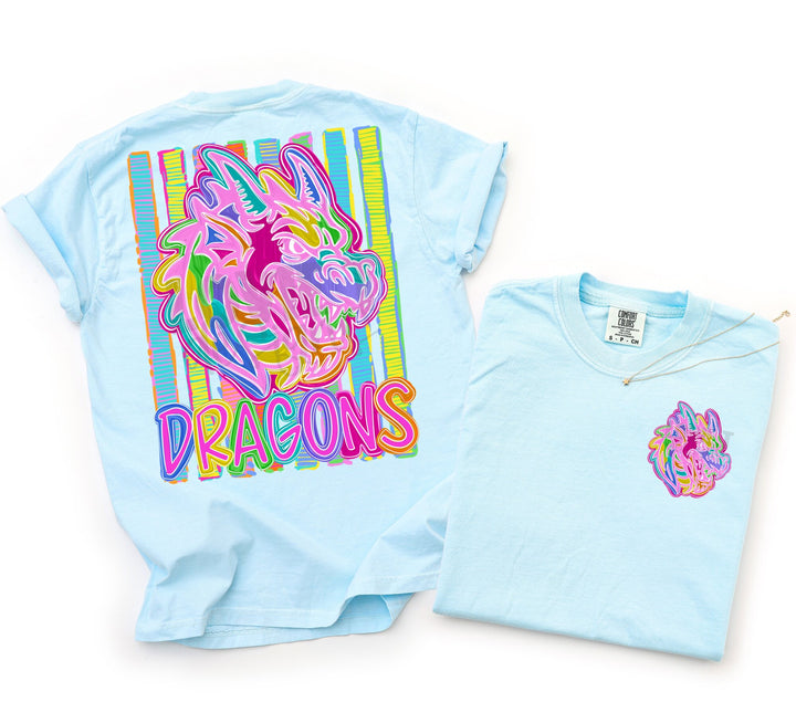 Bold and Bright Dragons front and back mascot tee mockup