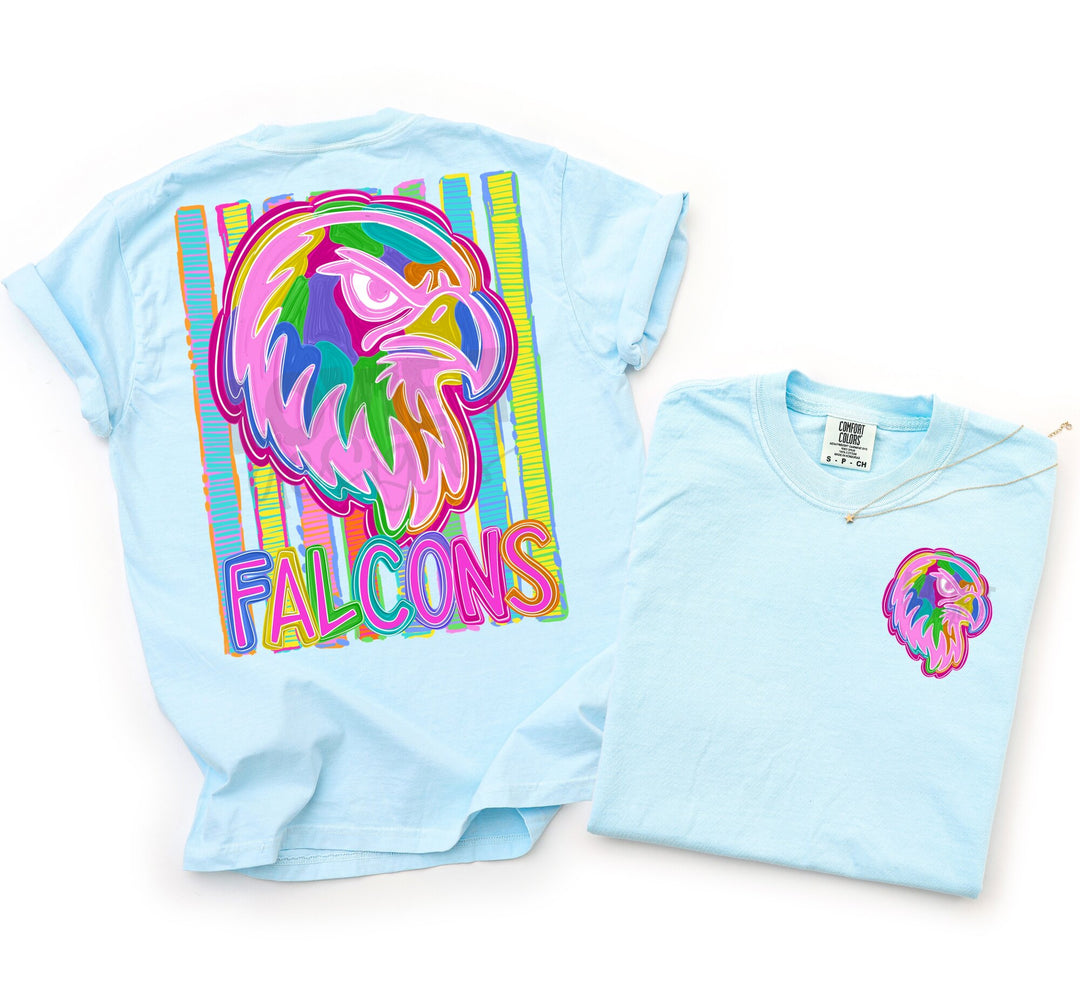 Bold and Bright Falcons front and back mascot tee mockup