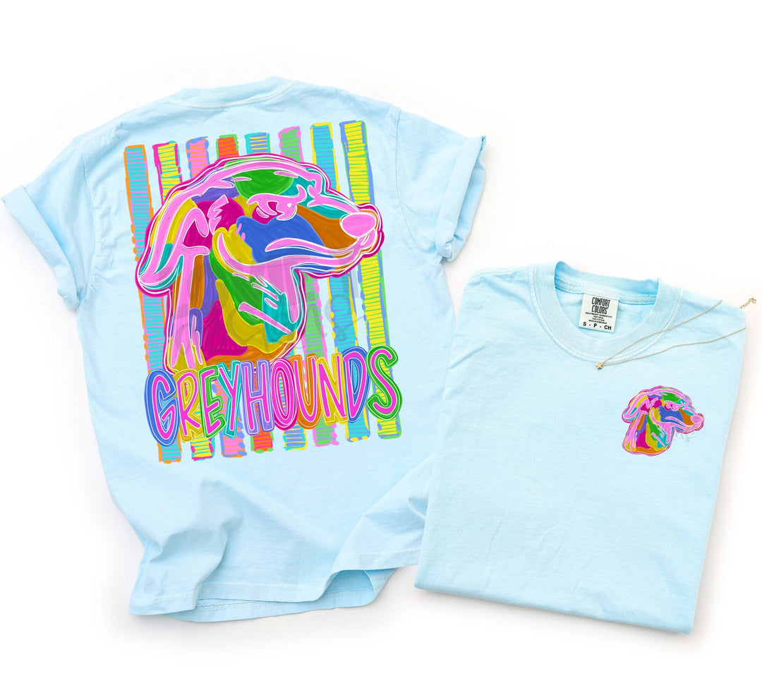 Bold and Bright Greyhounds front and back mascot tee mockup