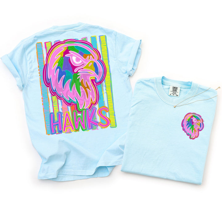 Bold and Bright Hawks front and back mascot tee mockup