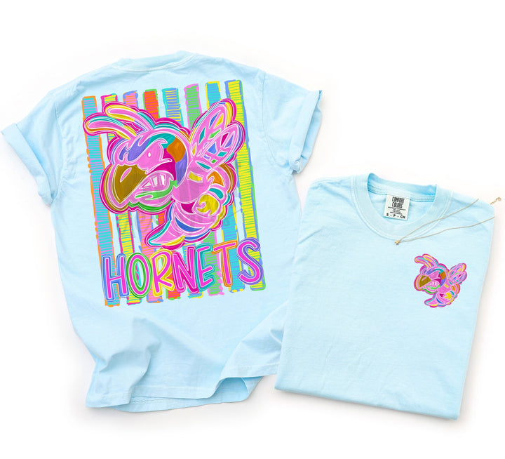 Bold and Bright Hornets front and back mascot tee mockup