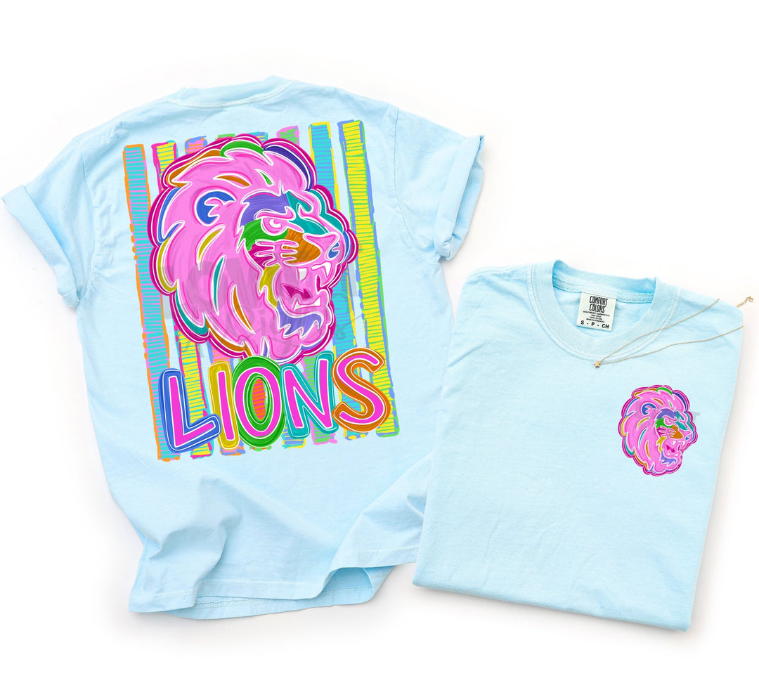 Bold and Bright Lions front and back mascot tee mockup