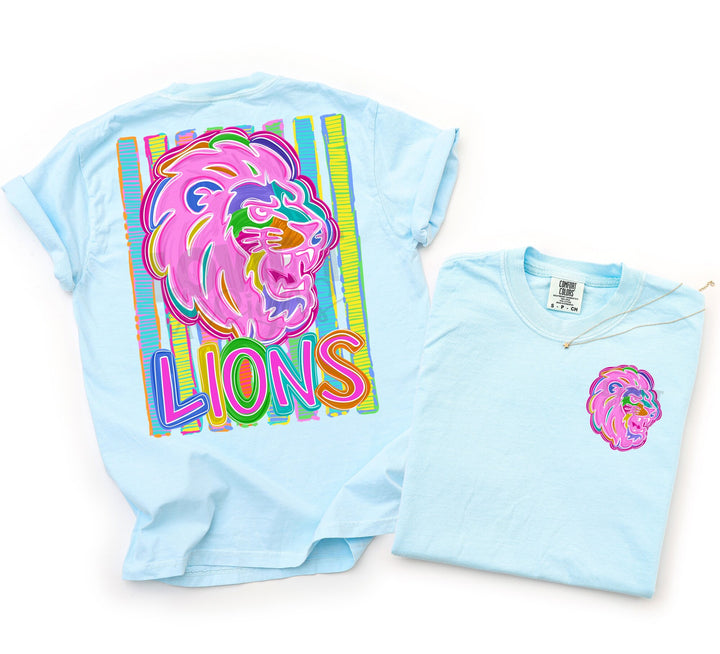 Bold and Bright Lions front and back mascot tee mockup