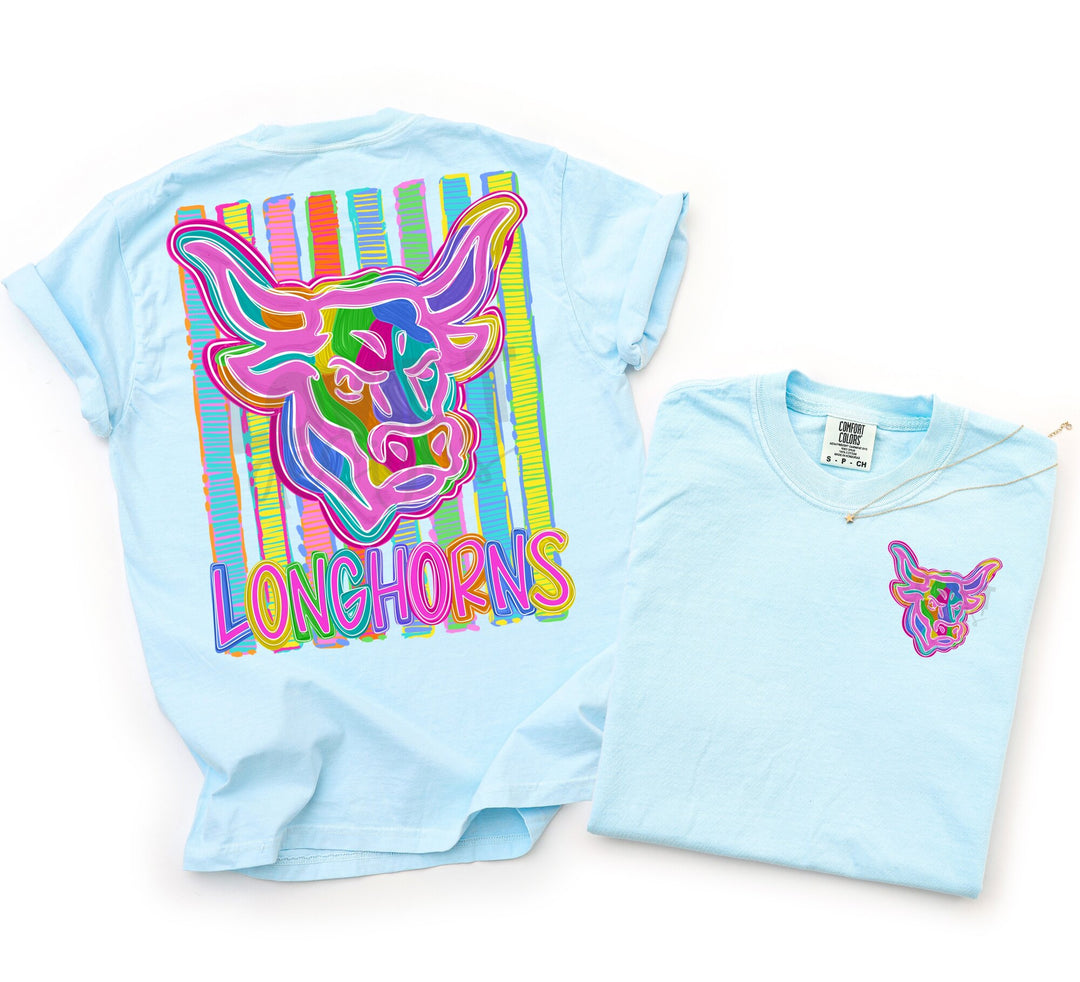 Bold and Bright Longhorns front and back mascot tee mockup