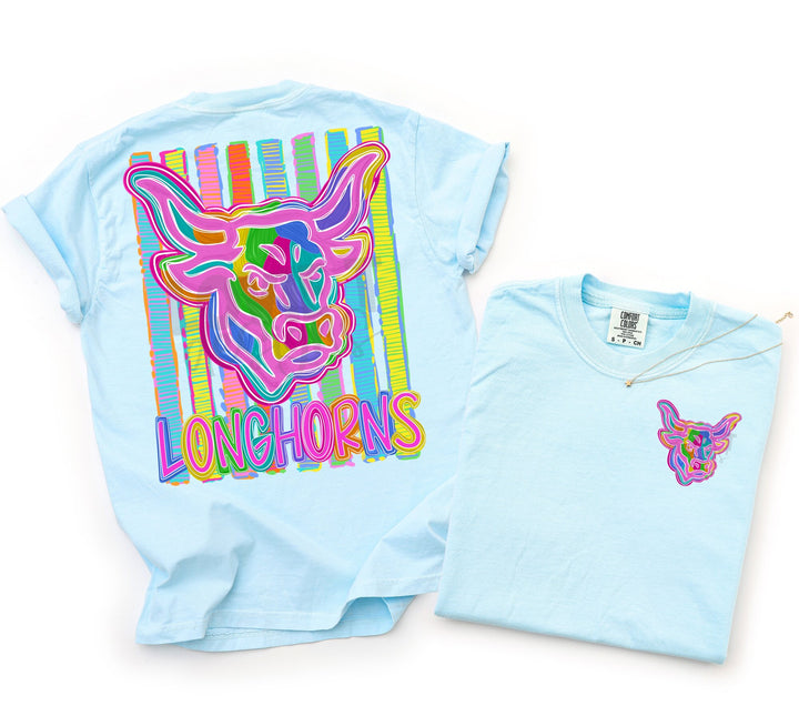 Bold and Bright Longhorns front and back mascot tee mockup