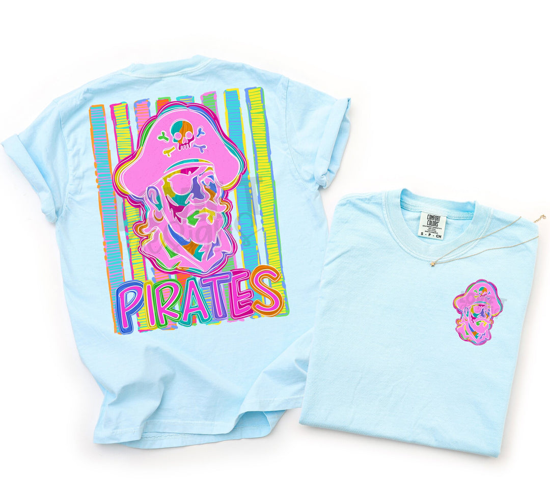Bold and Bright Pirates front and back mascot tee mockup