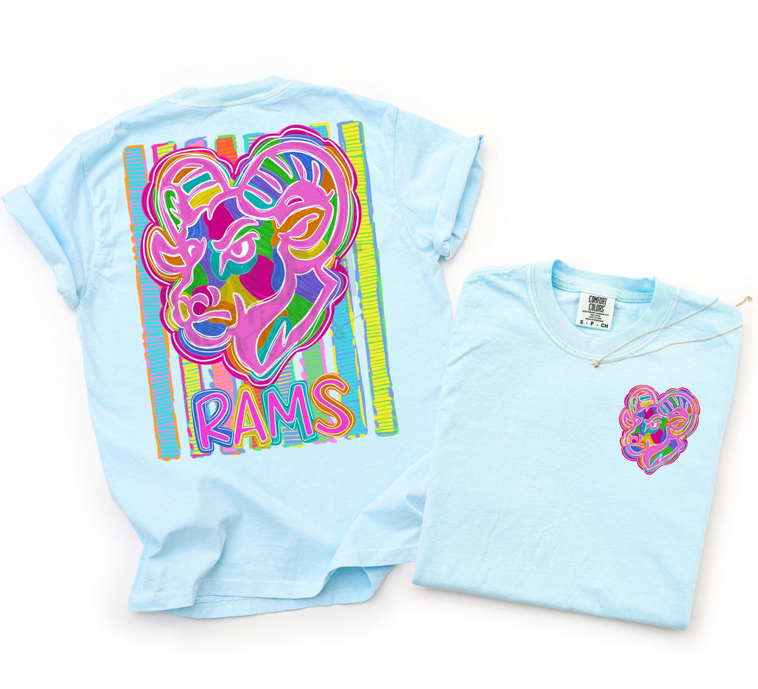 Bold and Bright Rams front and back mascot tee mockup