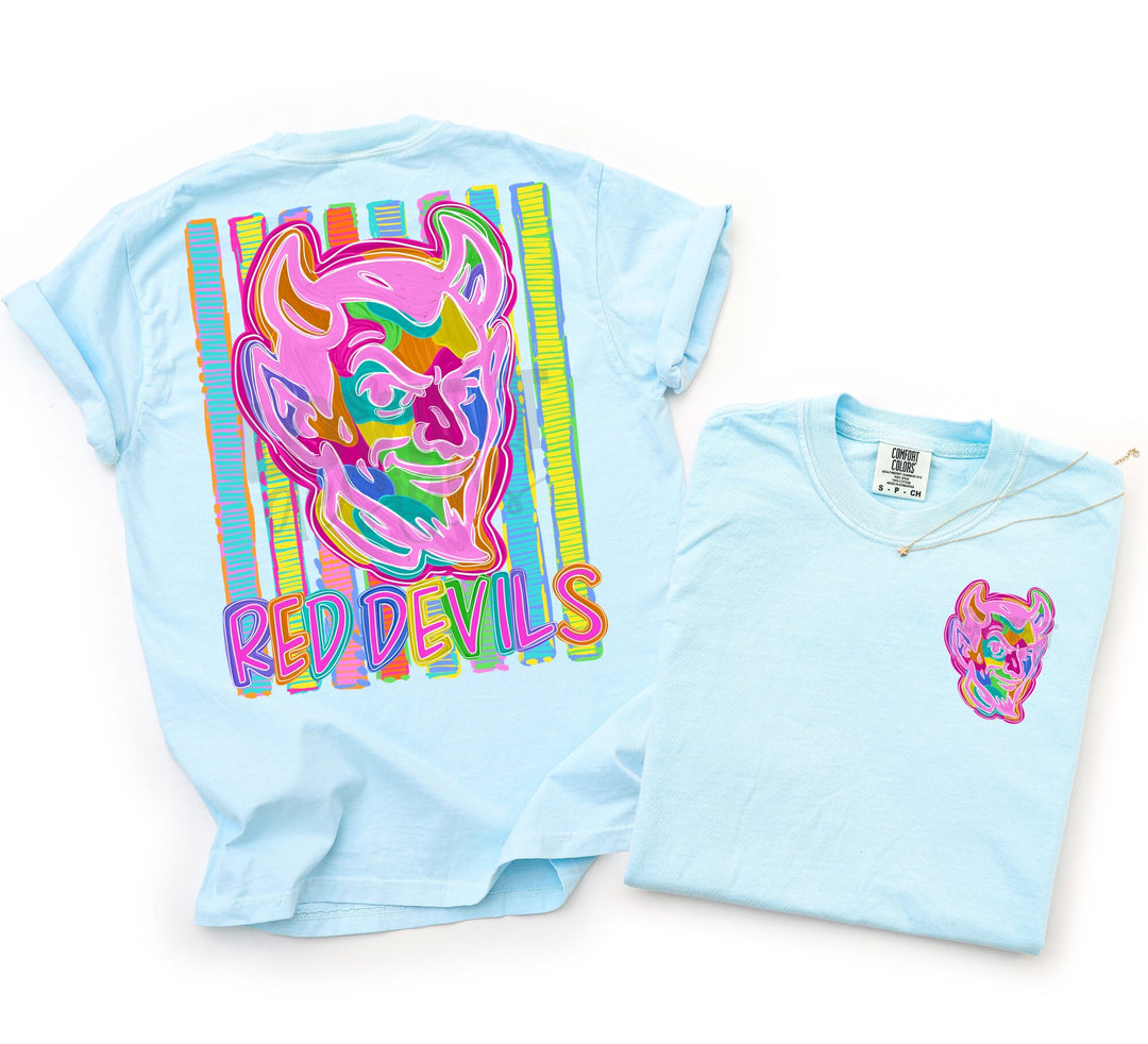 Bold and Bright RedDevils front and back mascot tee mockup