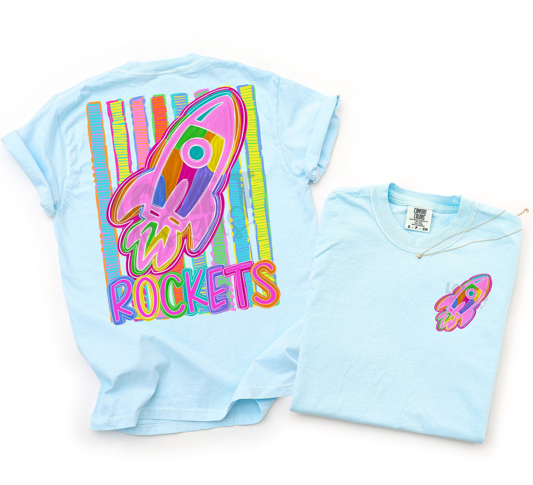 Bold and Bright Rockets front and back mascot tee mockup