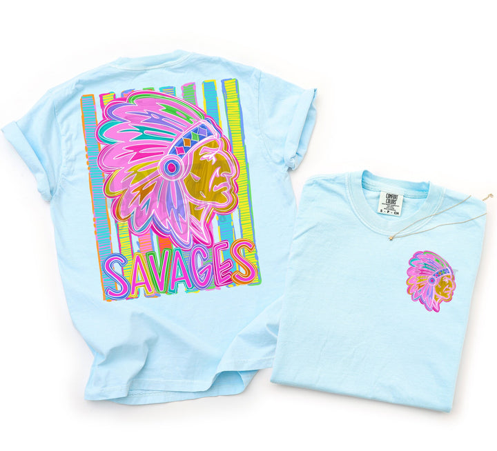 Bold and Bright Savages front and back mascot tee mockup
