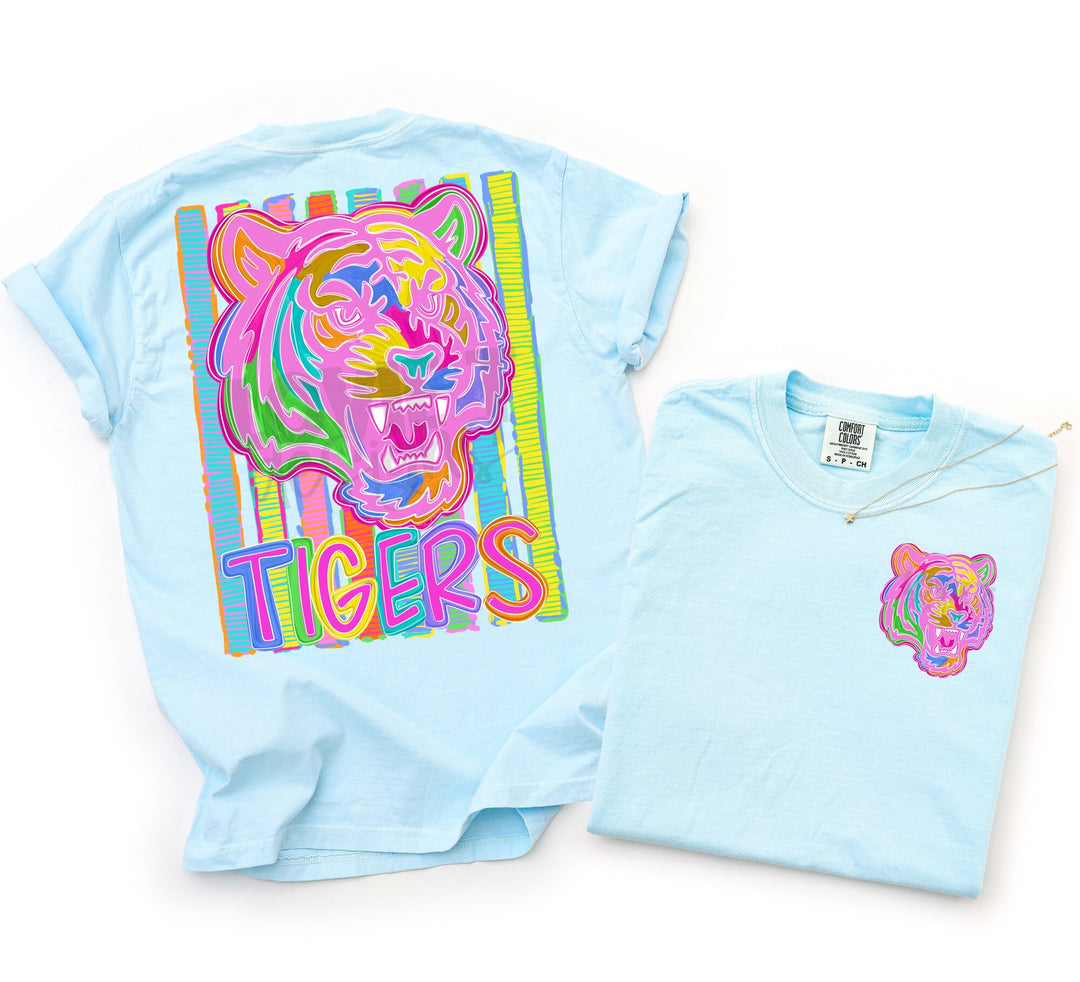 Bold and Bright Tigers front and back mascot tee mockup