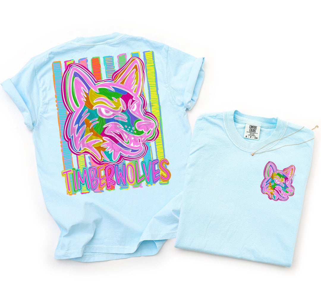 Bold and Bright Timberwolves front and back mascot tee mockup