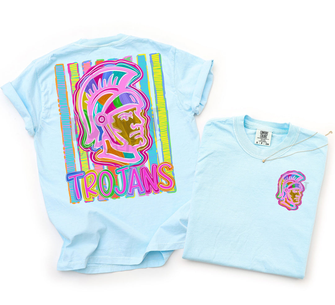 Bold and Bright Trojans front and back mascot tee mockup