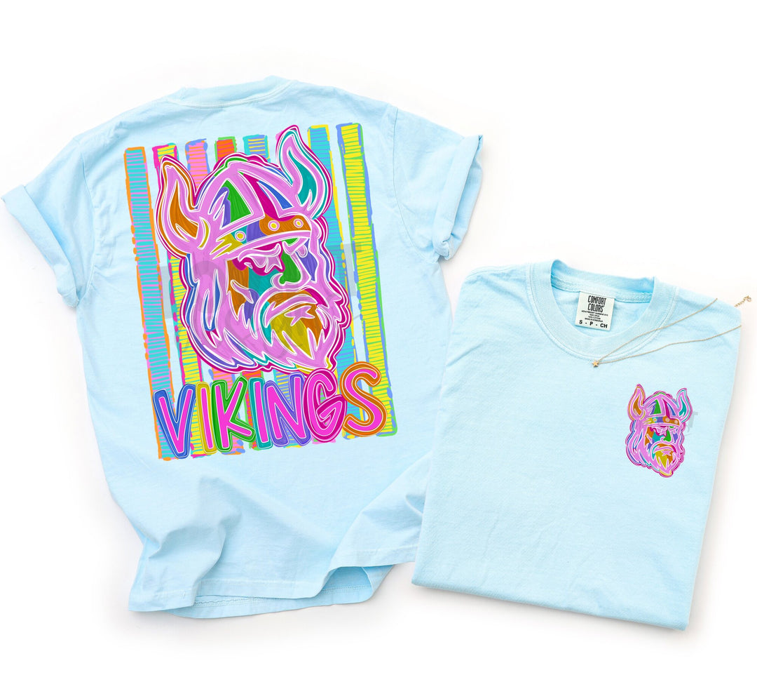 Bold and Bright Vikings front and back mascot tee mockup