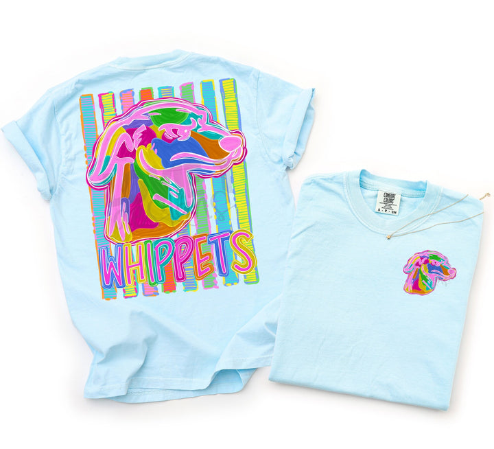 Bold and Bright Whippets front and back mascot tee mockup