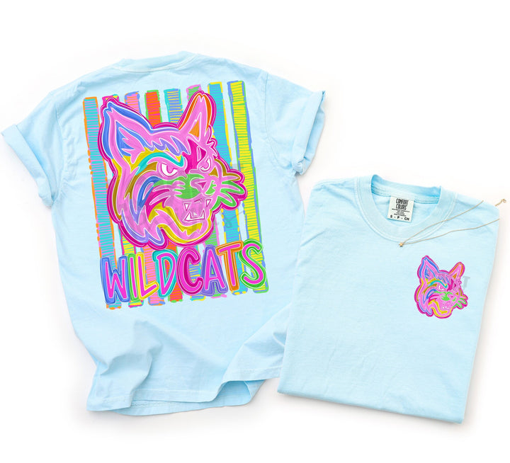 Bold and Bright Wildcats front and back mascot tee mockup