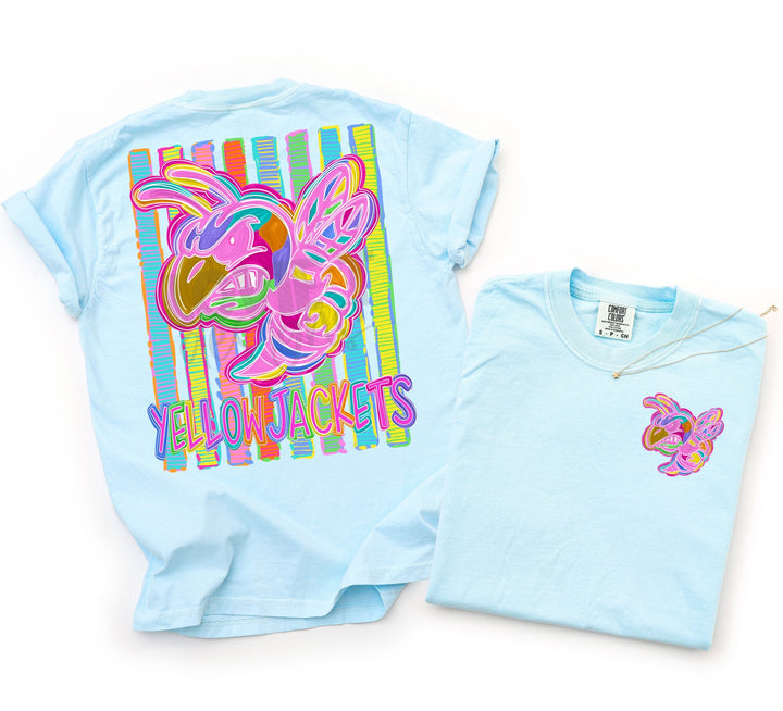 Bold and Bright Yellowjackets front and back mascot tee mockup
