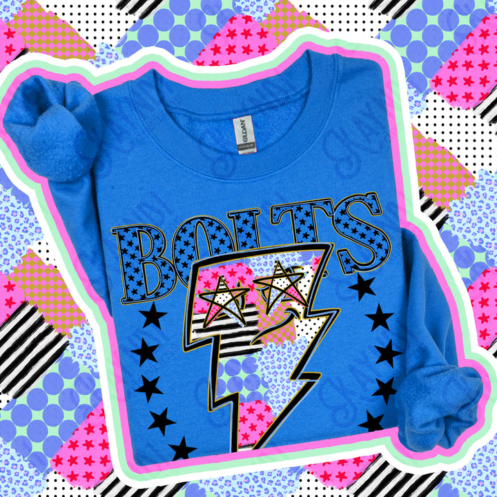 Bolts Patchwork Varsity Stars mascot DTF transfer