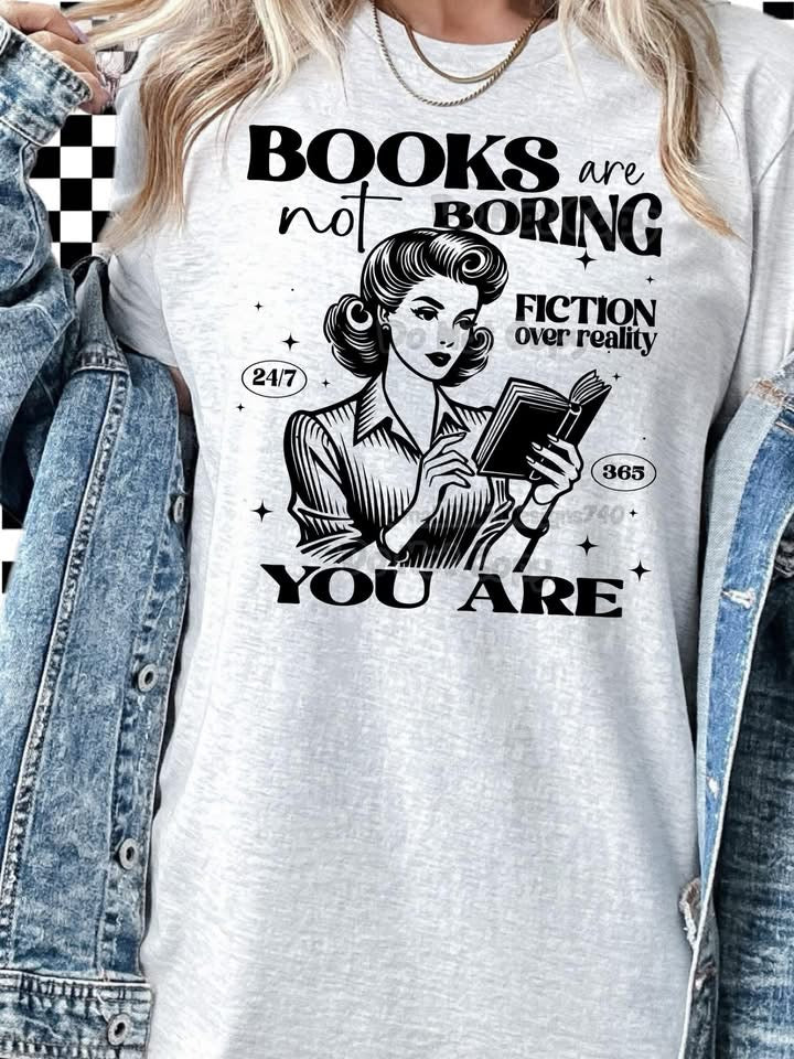 Books Are Not Boring Black-[DTF Transfer]-Lovie T Designs