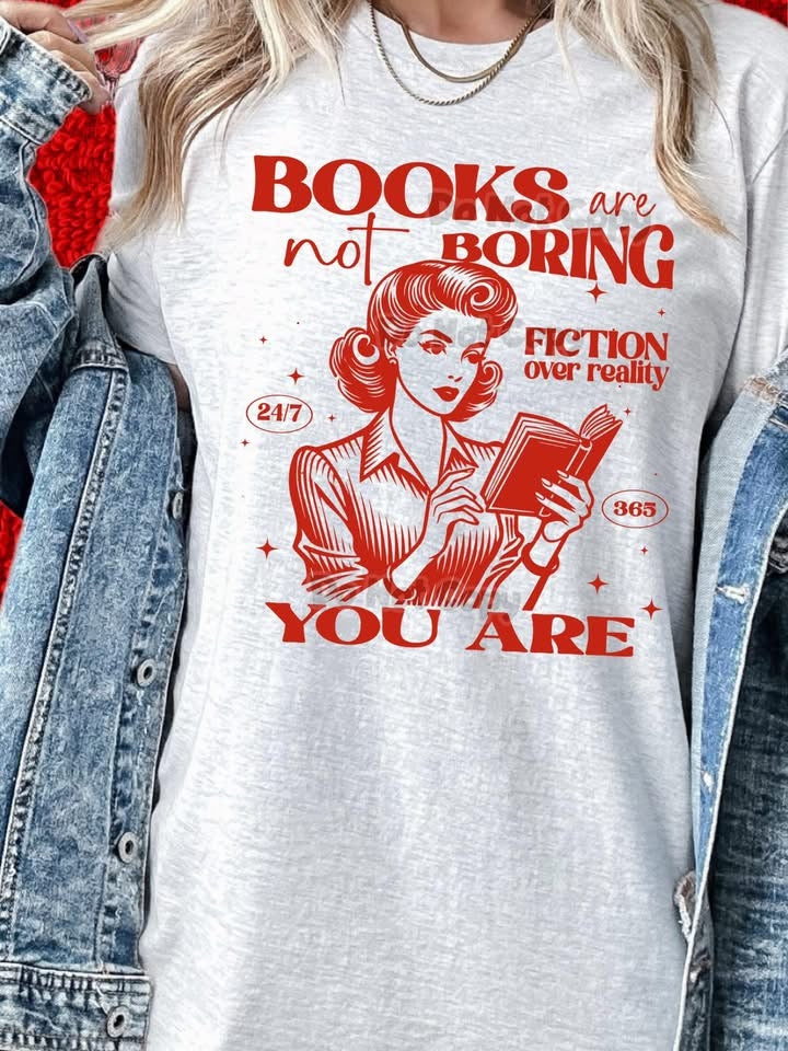 Books Are Not Boring Red-[DTF Transfer]-Lovie T Designs
