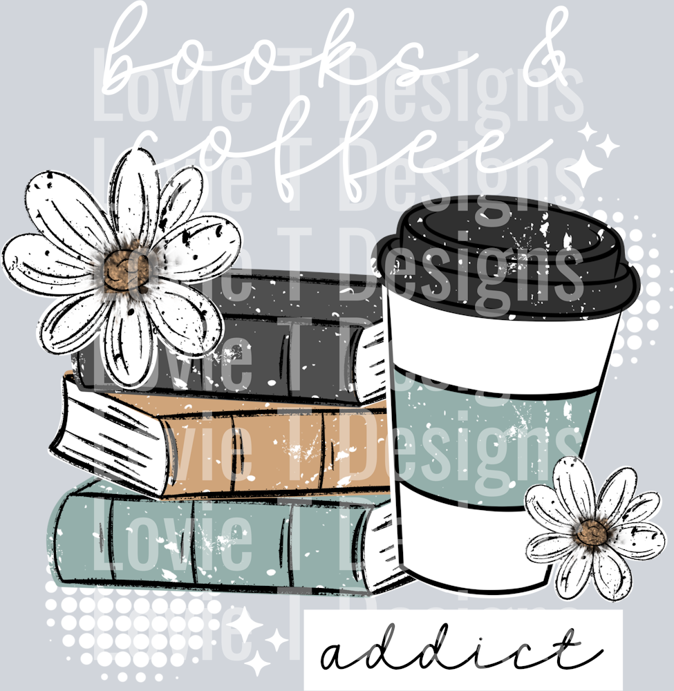 Books and coffee white words