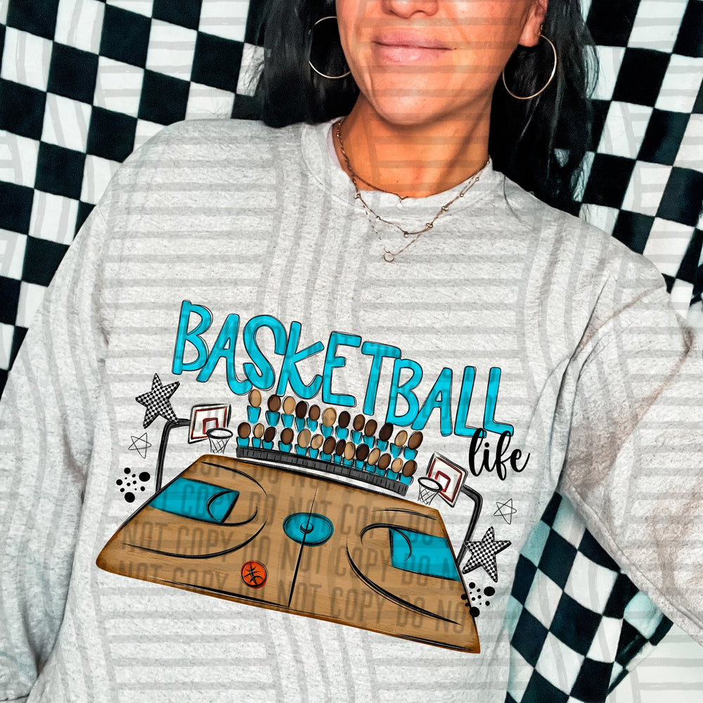 Bright Blue Basketball Life DTF transfer