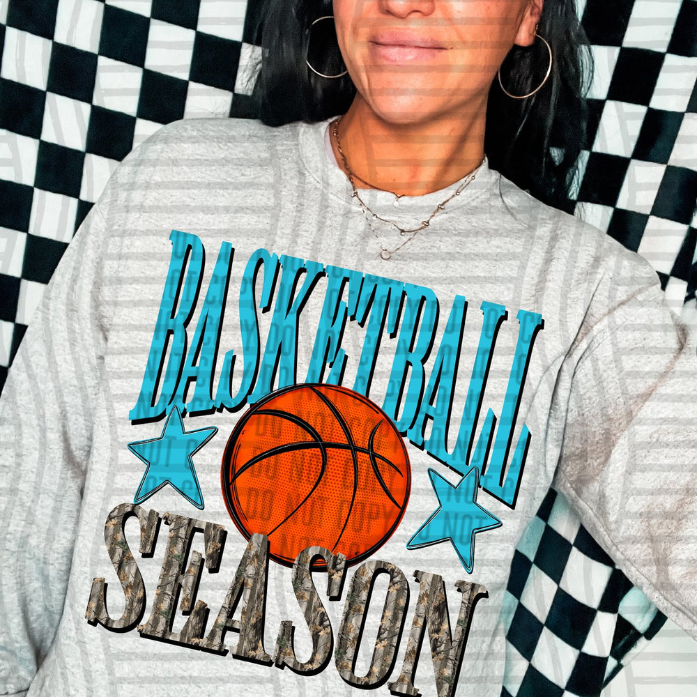 Bright Blue Basketball Season DTF transfer