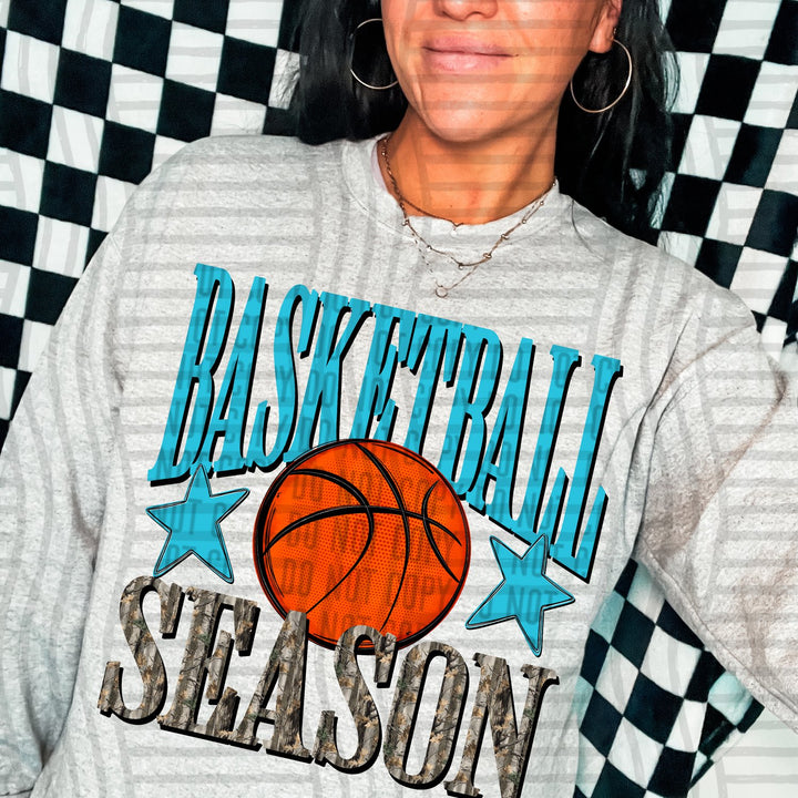 Bright Blue Basketball Season DTF transfer