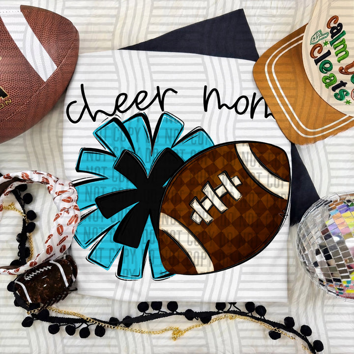 Cheer Mom DTF transfer in Bright Blue & Black