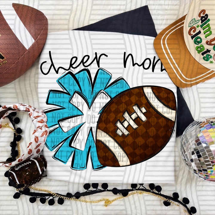 Cheer Mom DTF transfer in Bright Blue & White