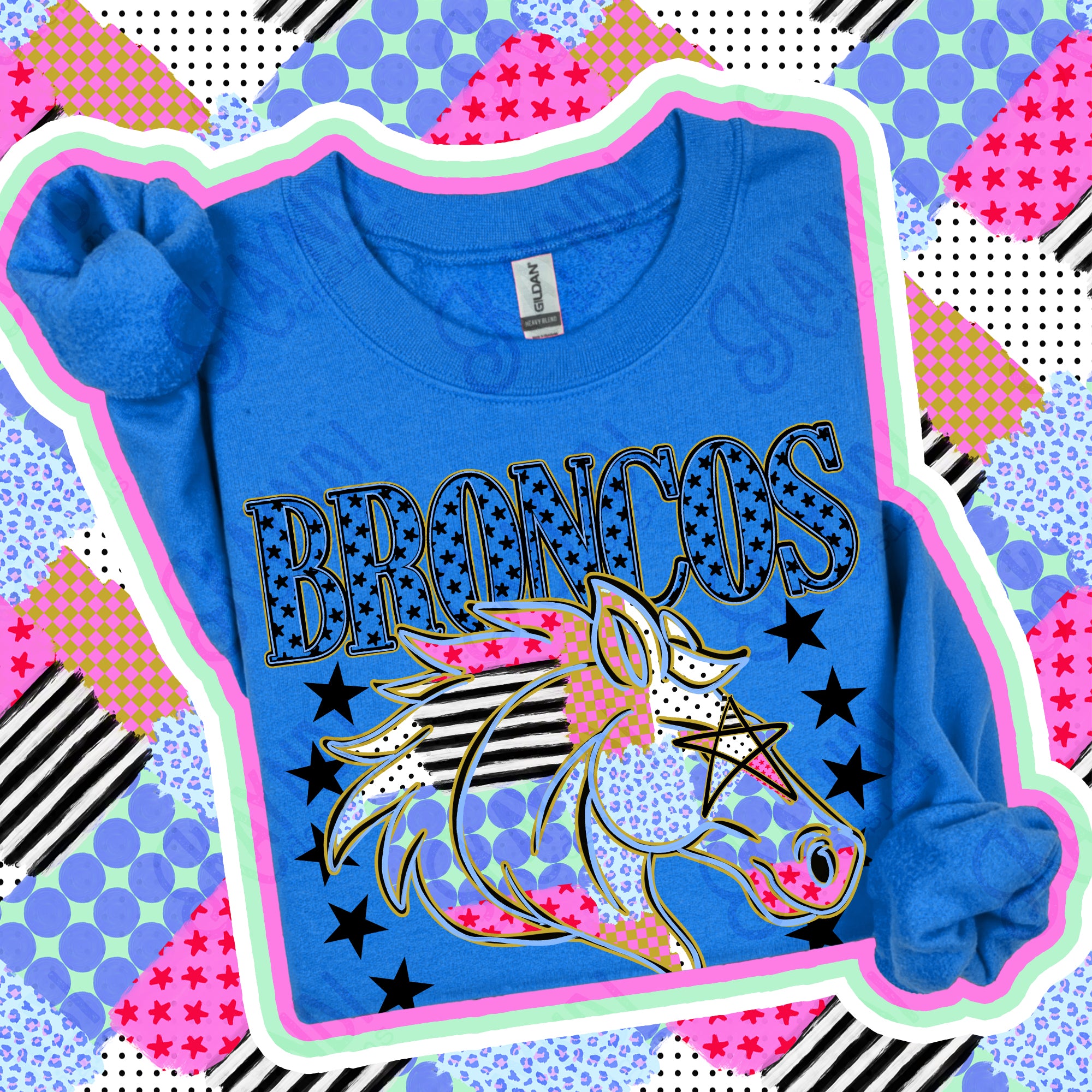 Patchwork Varsity Stars Mascots Broncos design